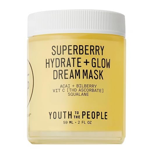 Youth To The People Superberry Hydrate + Glow Dream Mask - Hyaluronic Acid, Squalane, Vitamin C, Face Moisturizer + Overnight Facial