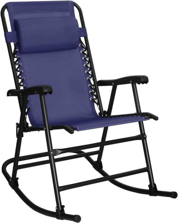 Outdoor Portable Folding Rocking Chair with Headrest, Ergonomic Design, Weather-resistant Textilene Fabric